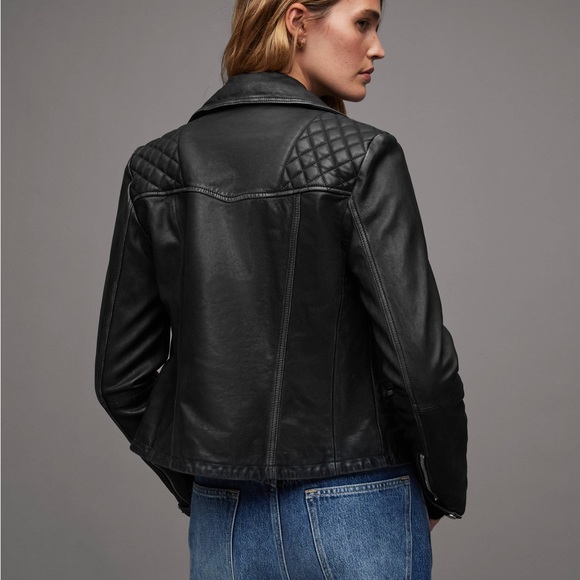 All Saints - Cargo Distressed Leather Biker Jacket NWOT - Picture 3 of 5